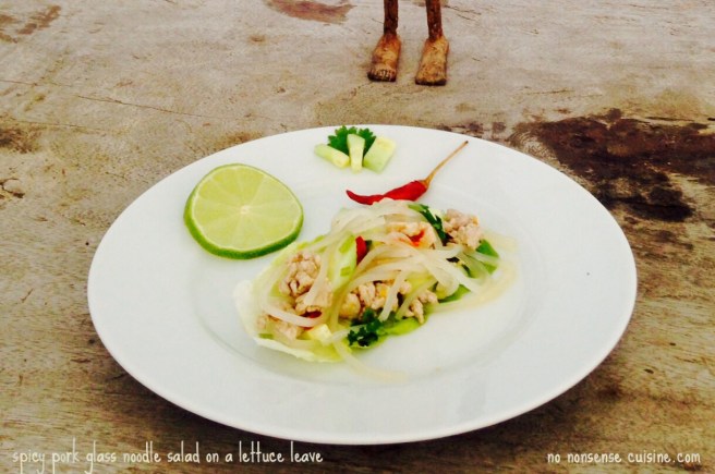 spicy pork glass noodle salad on a lettuce leave! yummy!!!