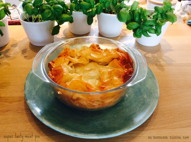 tasty meat pie with text