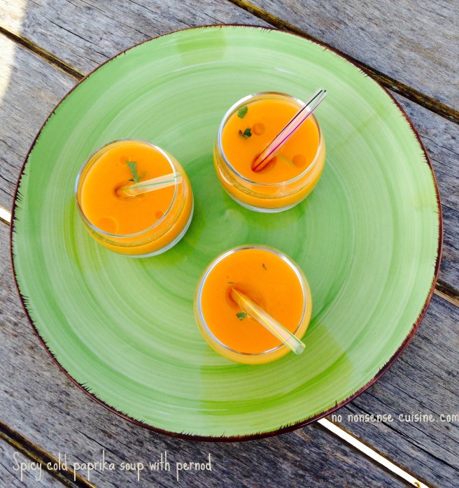 Spicy cold paprika soup with pernod